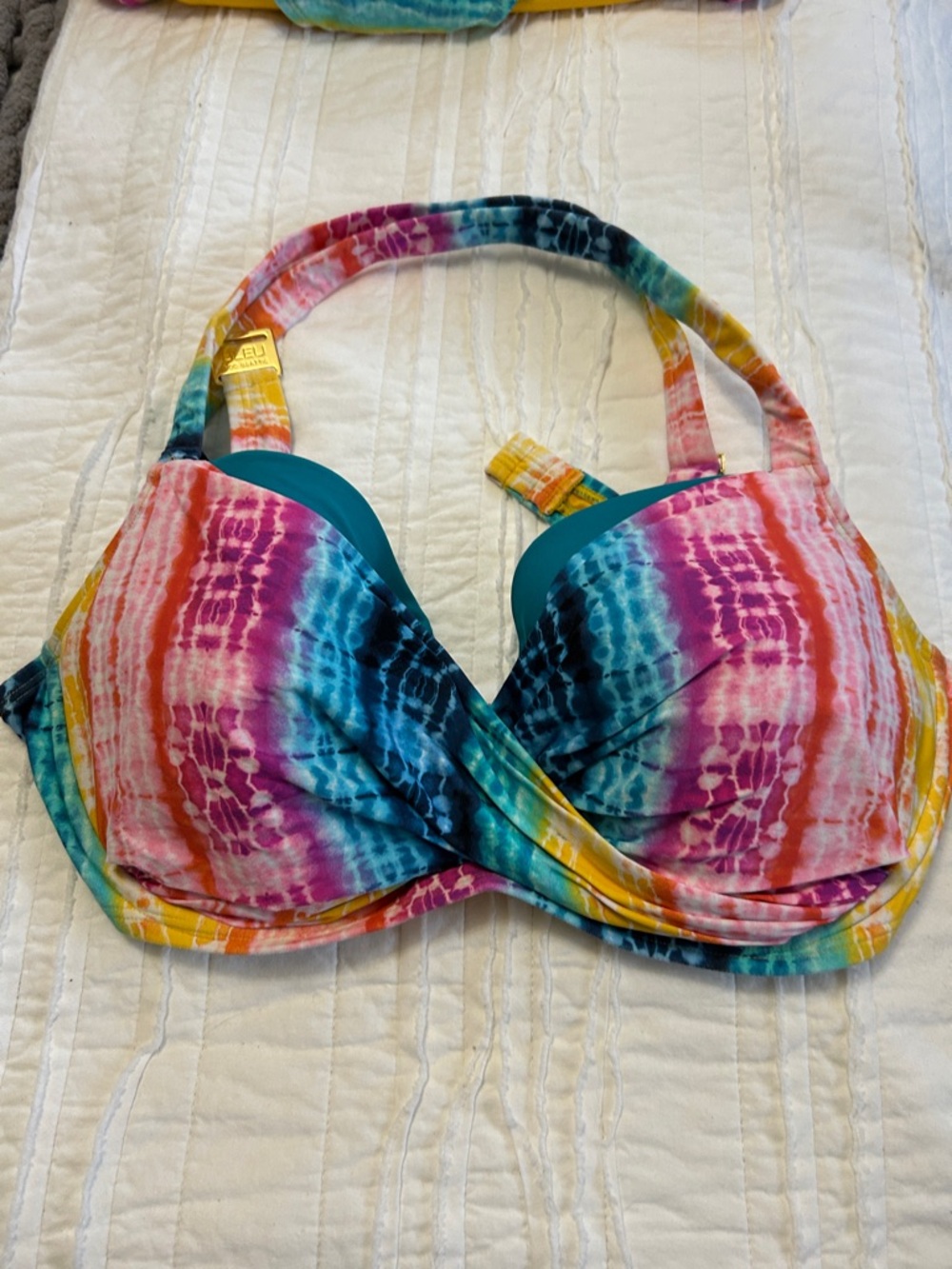 Bleu Rod Beattie Multicolor Tie-Dye Bikini Top with Teal Lining